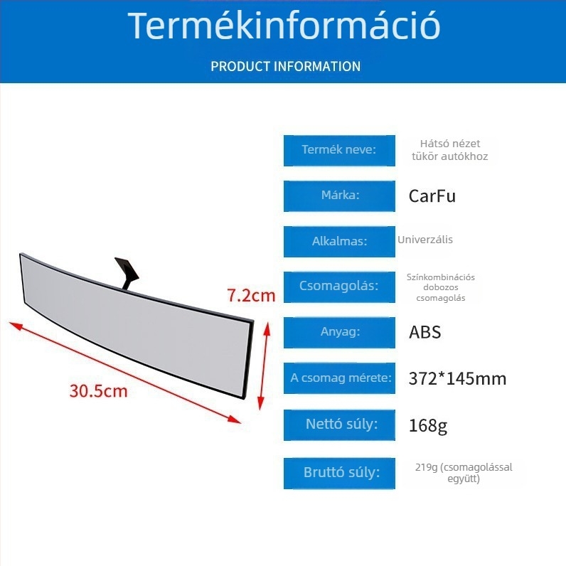 Autó belső visszapillantó tükör AC-1400, ABS, univerzális típus, többirányú állítás, súly 219 g