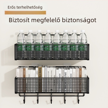 Falra szerelhető éjjeli polc kollégiumhoz, fém, egyetlen szint, fúrás nélkül, többfunkciós szervező
