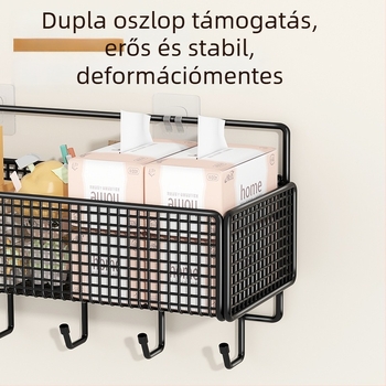 Falra szerelhető éjjeli polc kollégiumhoz, fém, egyetlen szint, fúrás nélkül, többfunkciós szervező