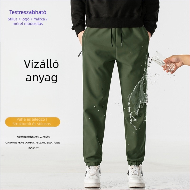 Férfi téli fleece belsővel bélelt vízálló softshell túranadrág, rugalmas anyagú, egyenes szabású, több zsebbel