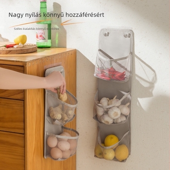 Konyhai falra szerelhető hálós tárolókosár, összecsukható, fúrás nélküli kialakítás, Oxford anyag, 2–3 réteg, teherbírás legfeljebb 1–1,5 kg, mosható