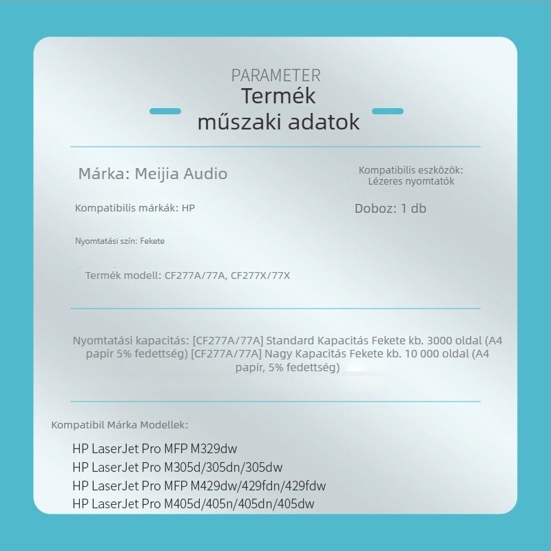 CF277A tonerkazetta HP LaserJet Pro – Beautiful Sound, 3000 oldal, kompatibilis M329dw, M305d/3; utántöltés nem lehetséges