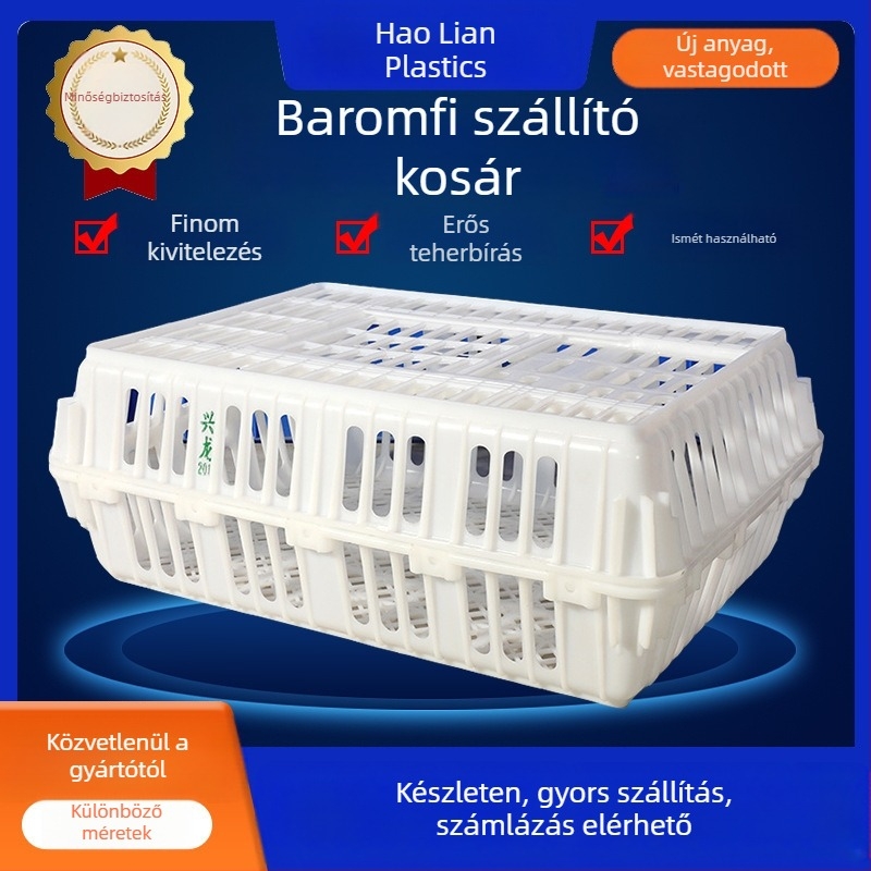 HDPE madárszállító rekesz élő madarak szállításához, magas teherbírású műanyag, nyomtatott logó, saját tömeg 5 kg