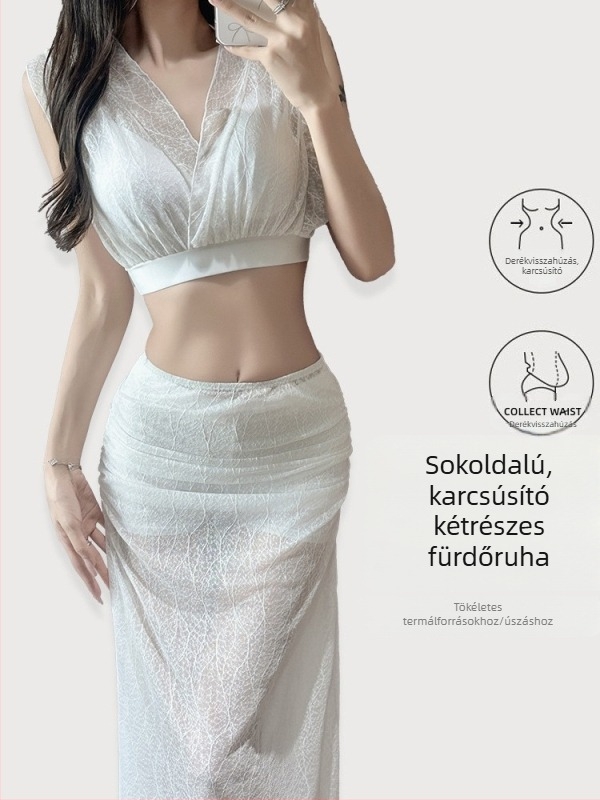2025-ös új háromrészes bikini nőknek, Instagram-stílusú, magas minőségű dizájn, hasfedés, karcsúsító hatás, gyógyfürdőkhöz és nyaralásokhoz.