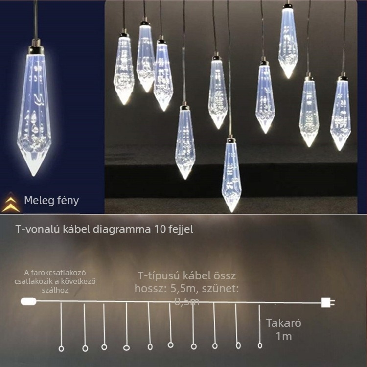 Akrilból készült mennyezeti függőlámpa esküvői dekorációhoz, 220V, modell: Ceiling String Lamp