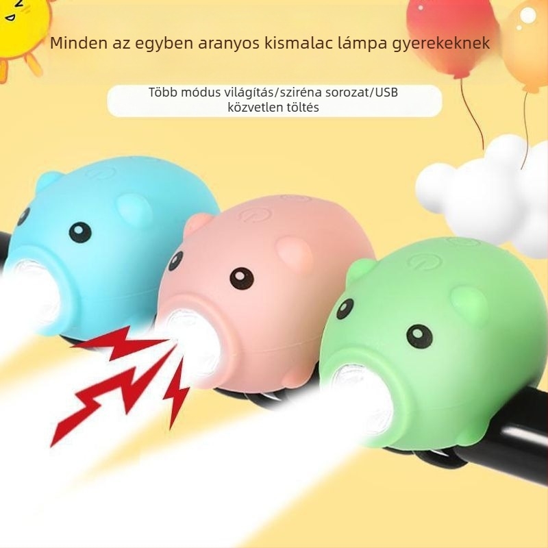 Kisgyermekek kerékpárjának első fénye haranggal és hátsó fénnyel éjszakai bringázáshoz
