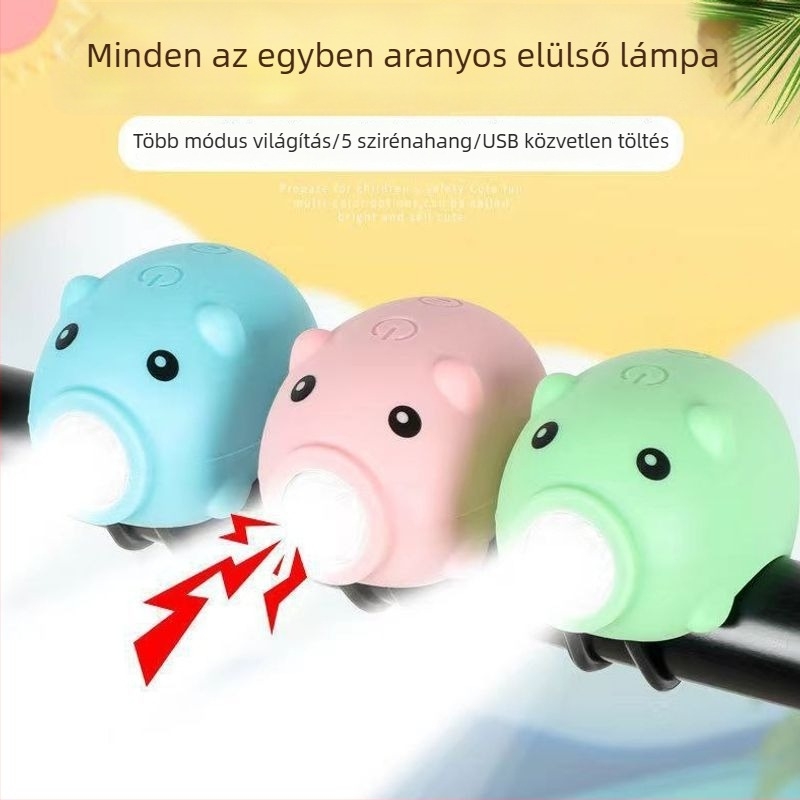 Kisgyermekek kerékpárjának első fénye haranggal és hátsó fénnyel éjszakai bringázáshoz