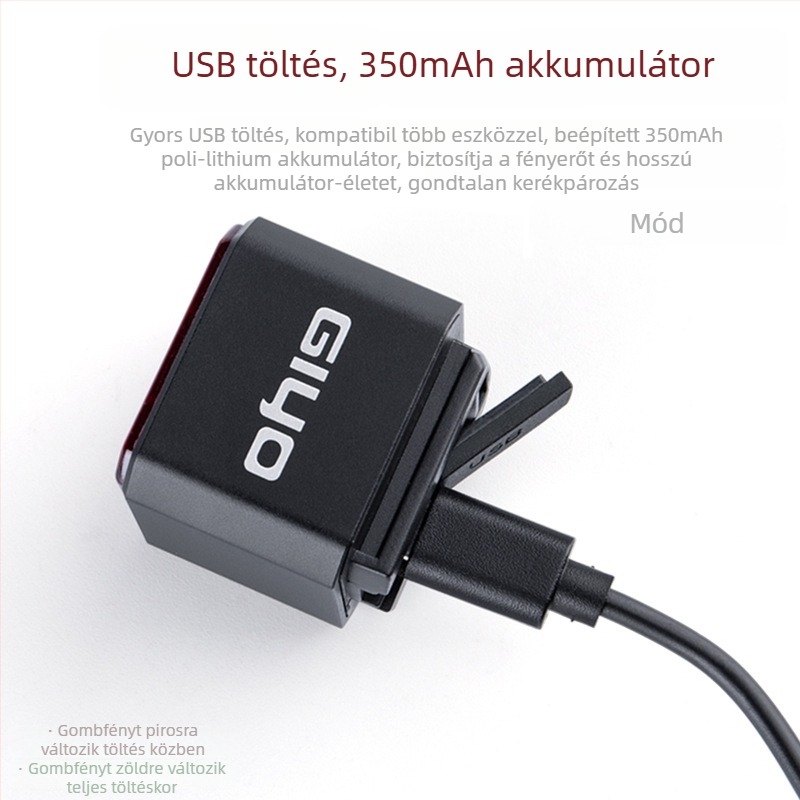 GIYO kerékpáros intelligens féklámpa USB töltéssel, nagy fényerejű LED, figyelmeztető fény, MTB és országúti kerékpárokhoz