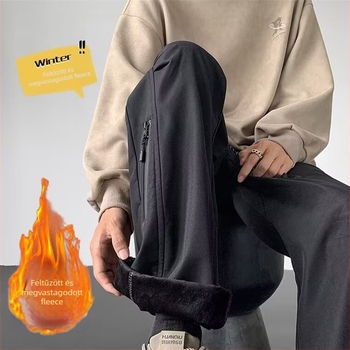 Férfi téli túranadrág fleece-béléssel, vízálló, egyenes szabás, cipzáras zárás, mindennapi sportnadrág