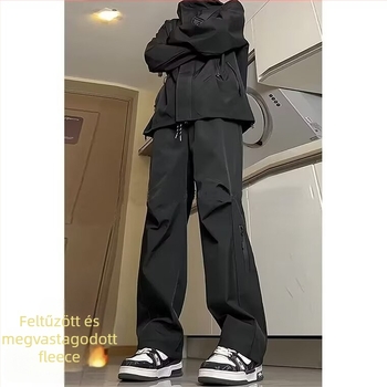 Férfi téli túranadrág fleece-béléssel, vízálló, egyenes szabás, cipzáras zárás, mindennapi sportnadrág