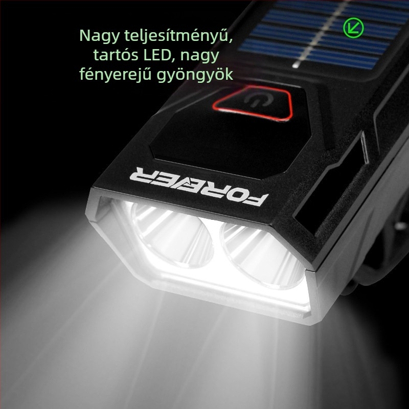 Napelemes kerékpár első lámpa, újratölthető hegyi kerékpárhoz