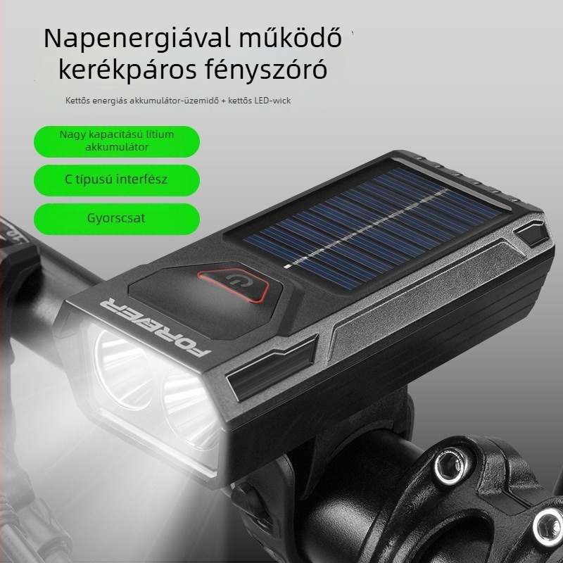 Napelemes kerékpár első lámpa, újratölthető hegyi kerékpárhoz