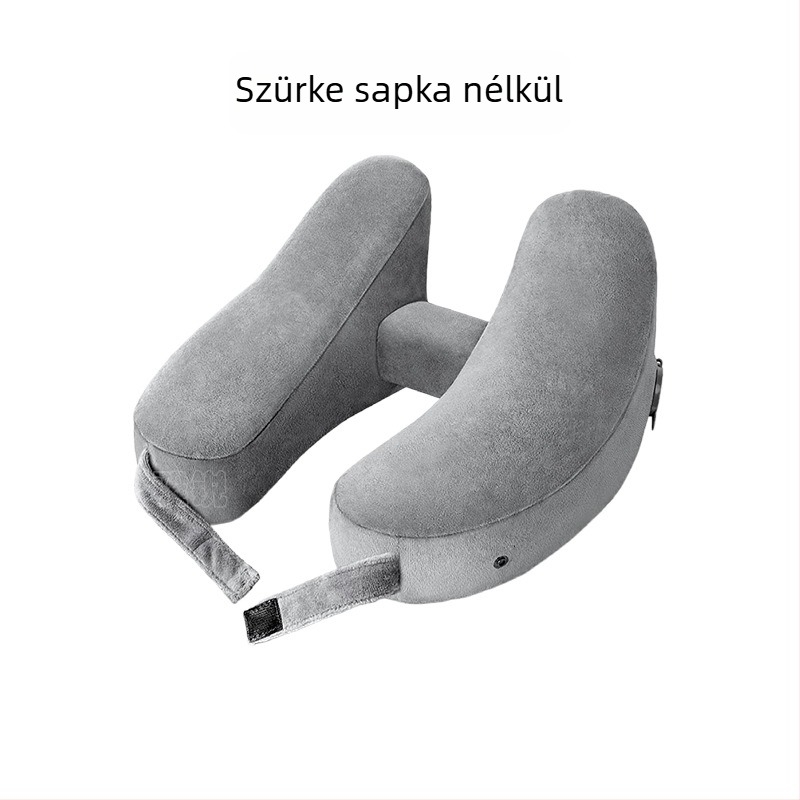 Fújható nyakpárna kapucnival, U-alakú, utazáshoz – Crystal Fleece és PVC anyag, 2.5 vastagság, modell HXZ-01