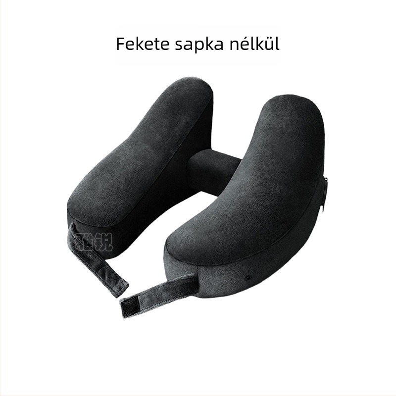 Fújható nyakpárna kapucnival, U-alakú, utazáshoz – Crystal Fleece és PVC anyag, 2.5 vastagság, modell HXZ-01