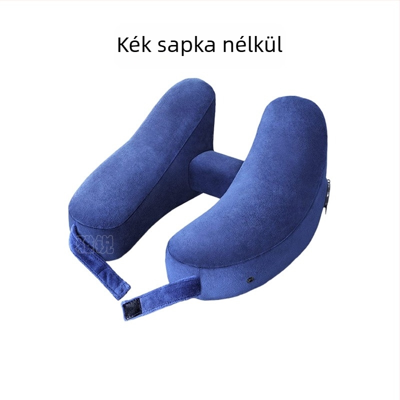 Fújható nyakpárna kapucnival, U-alakú, utazáshoz – Crystal Fleece és PVC anyag, 2.5 vastagság, modell HXZ-01