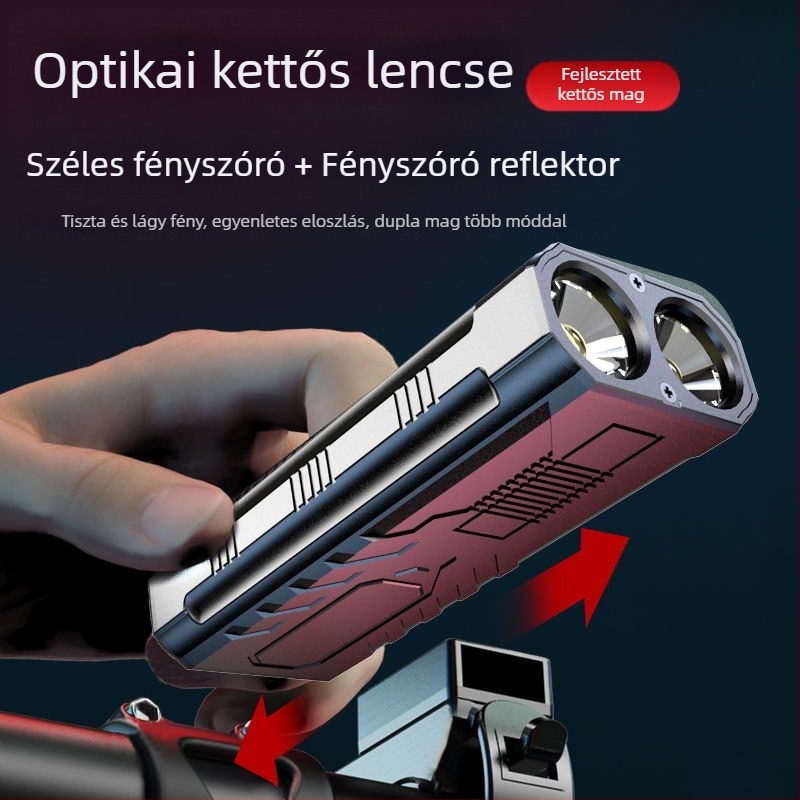 Kerékpár elülső világítás éjszakai tekeréshez, kétfunkciós, vízálló, ultranagy fényerő LED, csatos rögzítés