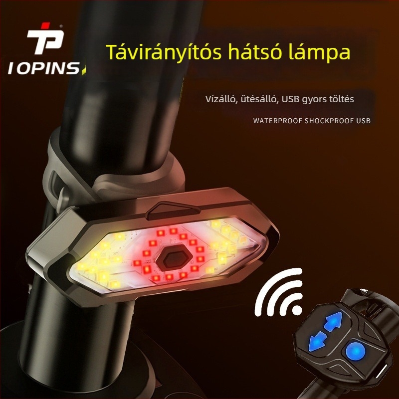 Kerékpár világítás távirányítóval és balra/jobbra jelzőkkel, USB-töltésű LED hátsó lámpa, vízálló, kürttel