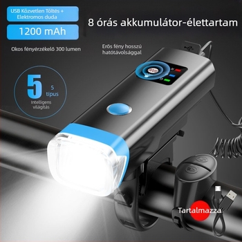 Kerékpár előtti lámpa USB töltéssel, vízálló, érzékelővel, MTB éjszakai tekeréshez, kürttel