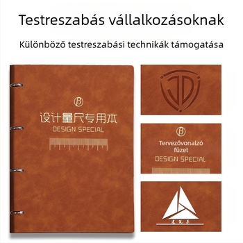 A4 méretű tervező mérő jegyzetfüzet beltéri tervezéshez és helyiségek vázlatához, műbőr borító, gyűrűs kötés, 120 oldal, 120 g papír