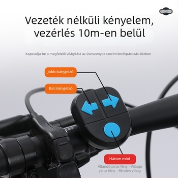 Vezeték nélküli kerékpár hátsó lámpa távirányítós bal/jobb irányjelzőkkel, Type-C töltés, hangos figyelmeztetés éjszakai vezetéshez