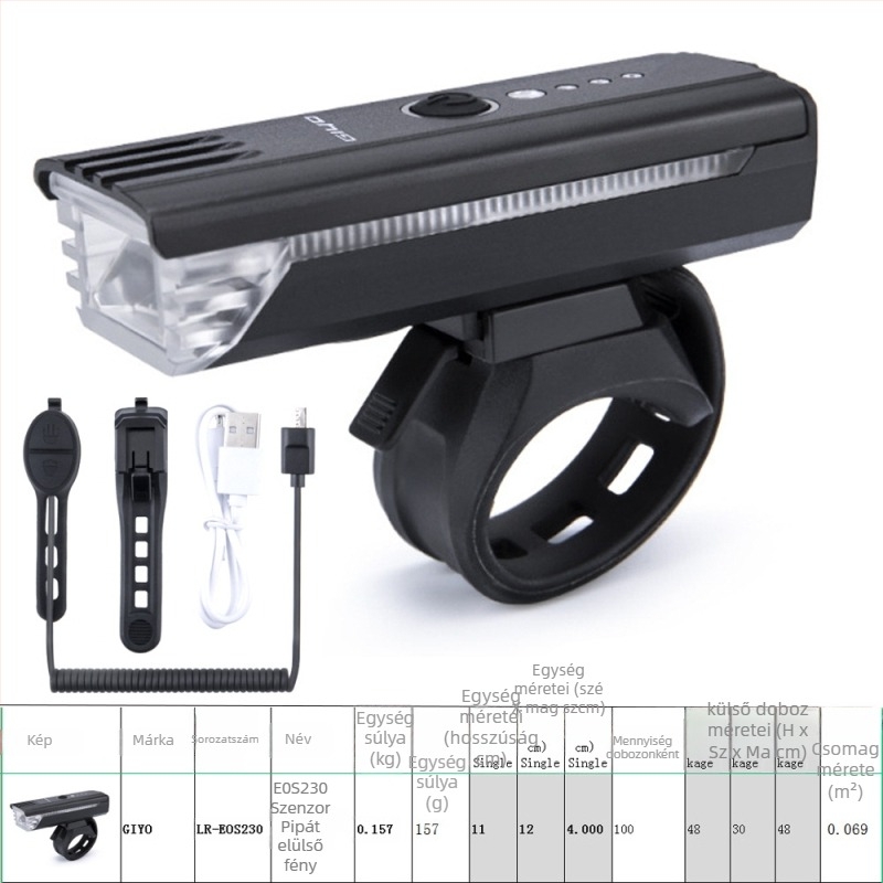 Kerékpár első lámpa USB töltésű, vízálló LR-EOS230