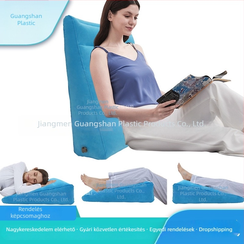Hordozható háromszög alakú belső levegős párna flockolt PVC felülettel nyaki támaszhoz, méretek 66×20×66 cm