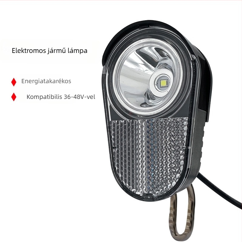Elülső LED lámpa elektromos kerékpárokhoz, vízálló, biztonsági figyelmeztető fény, 36V/48V kompatibilis