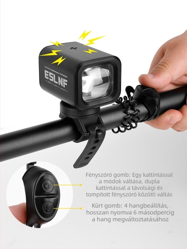 ESLnf Alumínium Kerékpár Első Lámpa Éjszakai Megvilágítással, USB-C Töltés, Távirányítású Kürt
