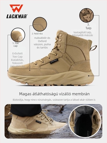 Vízálló taktikai túrabakancsok velúr felsővel, középmagas boka, EVA talp