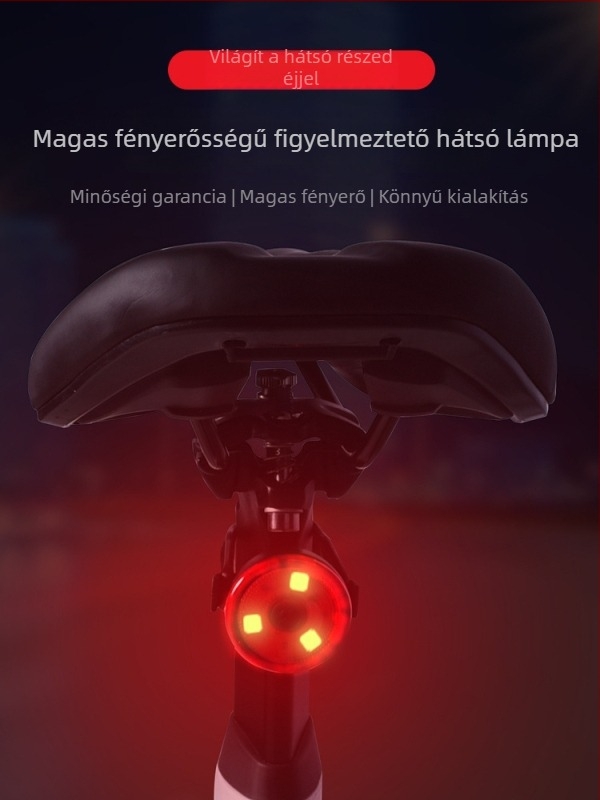 MTB kerékpár hátsó lámpa — nagy fényerő, figyelmeztető mód, éjszakai tekeréshez, akkumulátoros működés, villogó üzemmód