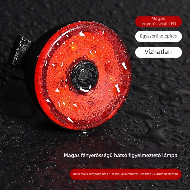 MTB kerékpár hátsó lámpa — nagy fényerő, figyelmeztető mód, éjszakai tekeréshez, akkumulátoros működés, villogó üzemmód