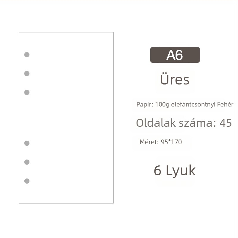 Átlátszó PVC kötő, lazán lefűzhető lapokkal, rácsos vonalas oldalakkal, 6 lyuk, 45 lap