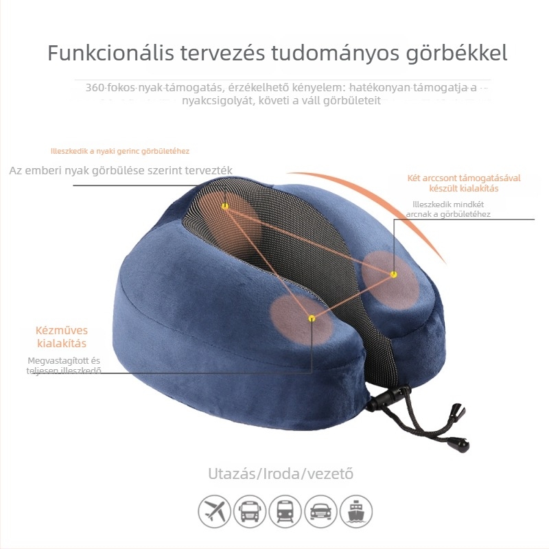 Memóriával töltött U-formájú utazó nyakpárna Silver Fox Velvet szövettel, hordozható felnőttek számára, ideális utazáshoz és irodai pihenéshez