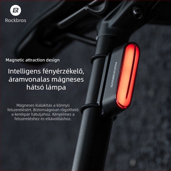 ROCKBROS Mágneses hátsó lámpa kerékpárhoz – intelligens féklámpa MTB-hez és országúti kerékpárhoz, éjszakai tekerés