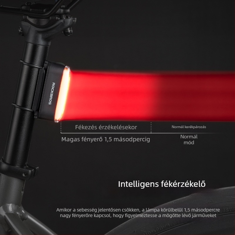 ROCKBROS Mágneses hátsó lámpa kerékpárhoz – intelligens féklámpa MTB-hez és országúti kerékpárhoz, éjszakai tekerés