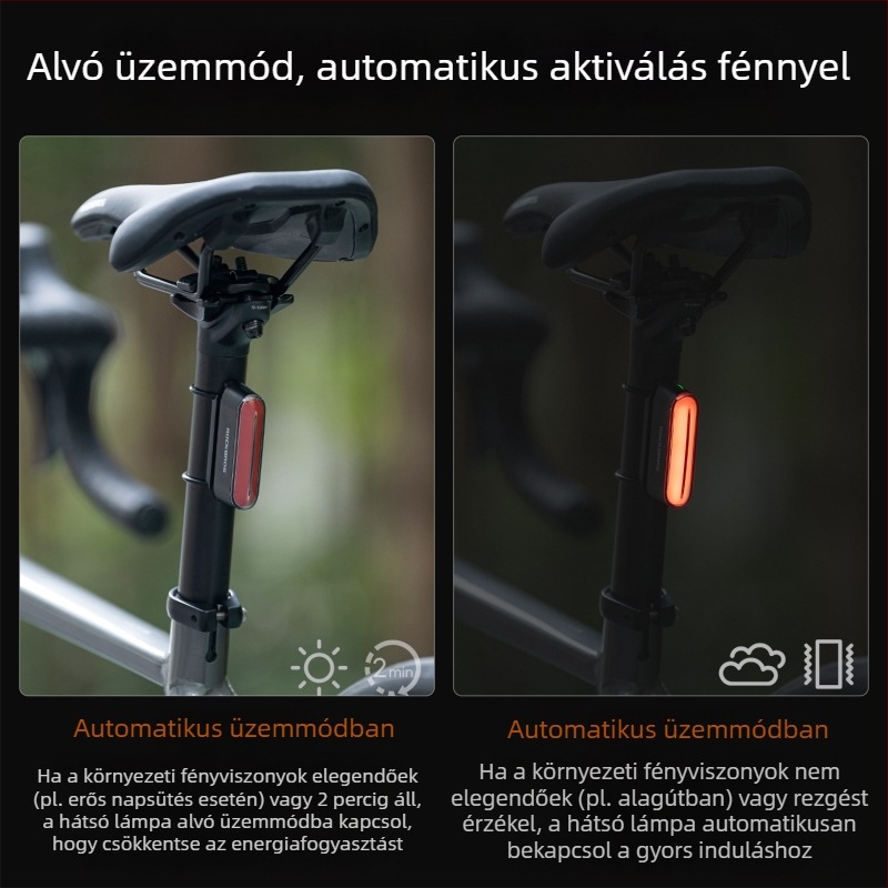 ROCKBROS Mágneses hátsó lámpa kerékpárhoz – intelligens féklámpa MTB-hez és országúti kerékpárhoz, éjszakai tekerés