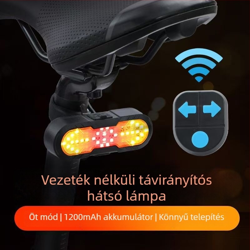 Kerékpár vezeték nélküli hátsó lámpa távirányítóval, USB-C töltés, hevederrel rögzítés, 500 mAh akkumulátor éjszakai kerékpározáshoz