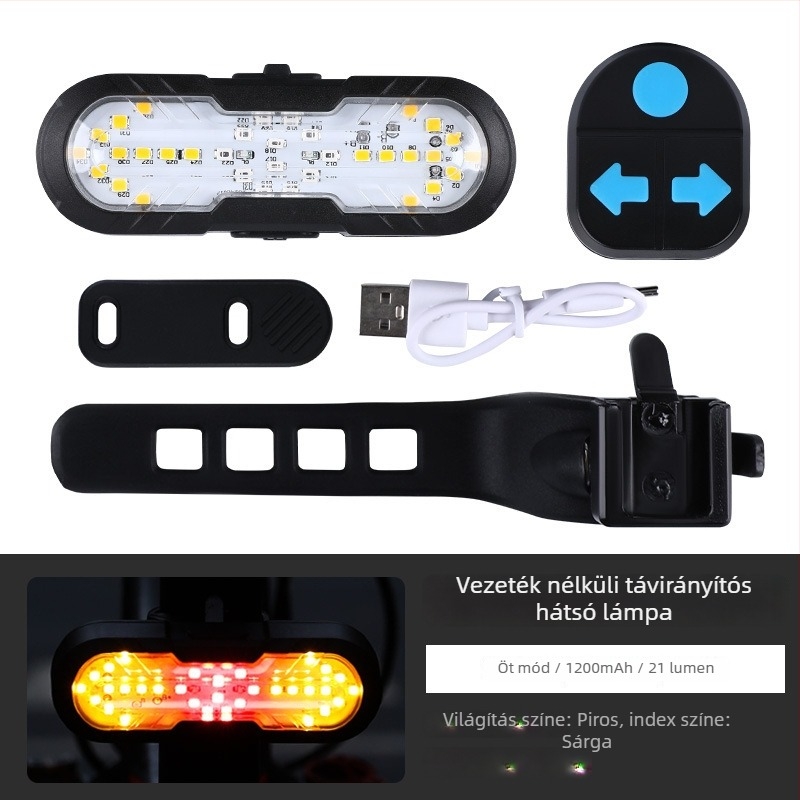 Kerékpár vezeték nélküli hátsó lámpa távirányítóval, USB-C töltés, hevederrel rögzítés, 500 mAh akkumulátor éjszakai kerékpározáshoz