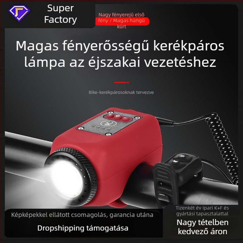 Meilong kerékpár lámpa hegyi és országúti kerékpárokhoz, vízálló, USB töltésű, nagy hangerősségű kürttel