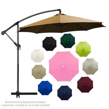 Kicserélhető ernyőhuzat központi oszlopos banán ernyőhöz kerthez — poliészter 210T, 6 vas borda, vas váz és fogó, UPF > 30, kézi nyitás