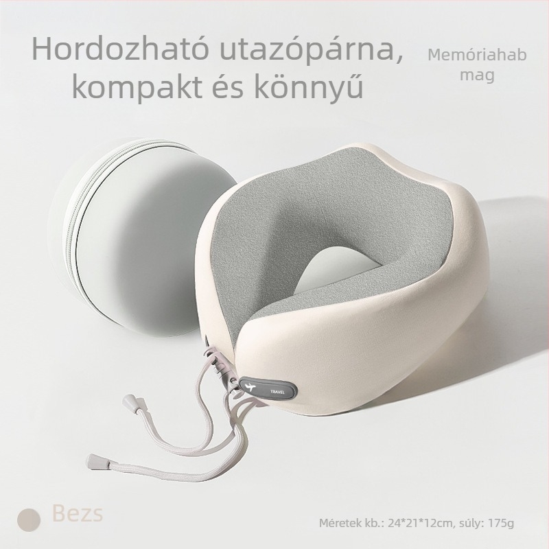 Hordozható U-alakú memóriahab nyakpárna leválasztható dizájnnal utazáshoz és repülőúthoz