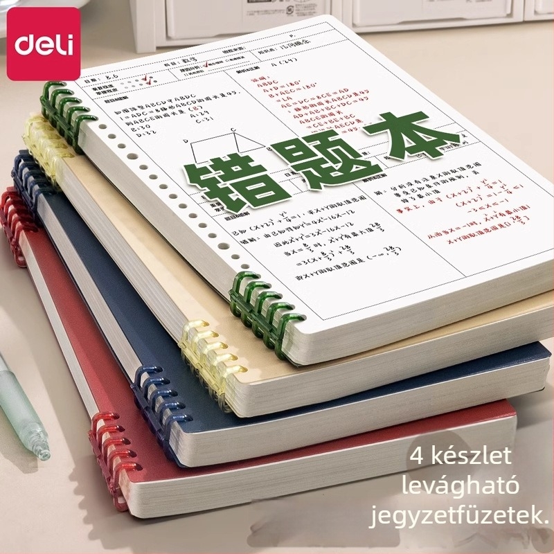 B5 hiba-kijavítására szolgáló füzet leválasztható lapokkal, diákoknak, binder kötés, PU borító, 300 g/m² papír, 100–200 oldal