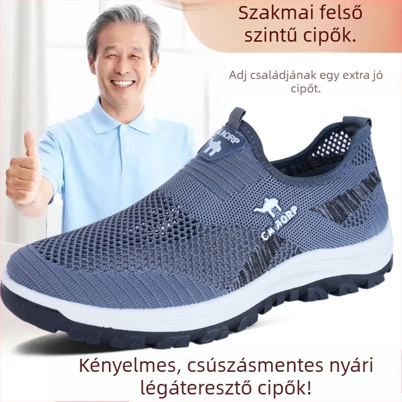 Férfiak számára légző hálós felső részű slip-on cipő, alacsony profil 0–3 cm, alacsony sarok 1–3 cm, PVC talp injektált