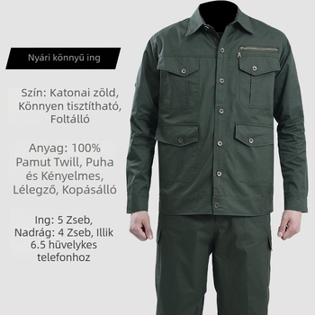 Férfi pamut munkaruha camuflázzal tavasz–őszre, nedvességelvezető, 100% pamut