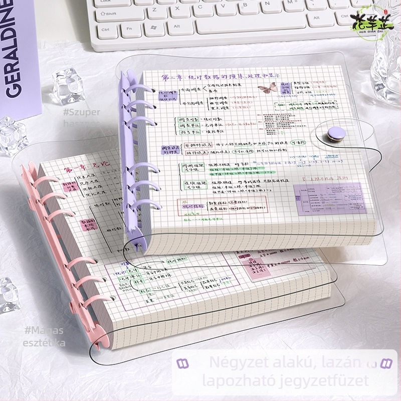 PVC átlátszó, puha borítású négyzetes notesz cserélhető lapokkal, DIY jegyzetfüzet, vastagabb oldalú, minimalist stílus