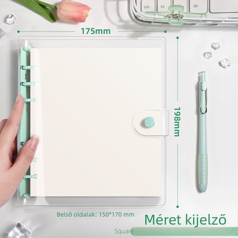 PVC átlátszó, puha borítású négyzetes notesz cserélhető lapokkal, DIY jegyzetfüzet, vastagabb oldalú, minimalist stílus