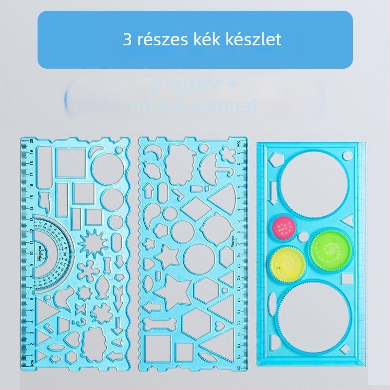 Általános iskolások számára készült többfunkciós vonalzó készlet, geometriai rajzeszköz, PP anyagból, jól olvasható skála, többgeometrikus forma, lekerekített élek