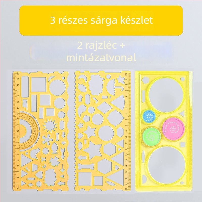 Általános iskolások számára készült többfunkciós vonalzó készlet, geometriai rajzeszköz, PP anyagból, jól olvasható skála, többgeometrikus forma, lekerekített élek