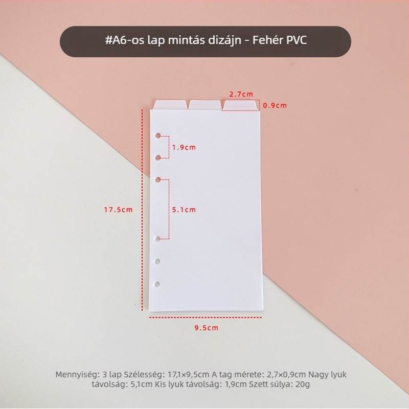 Levélfüzet szétválasztható elválasztókkal, PVC belső oldalak, PP indexoldalak és DIY időtervező matricák