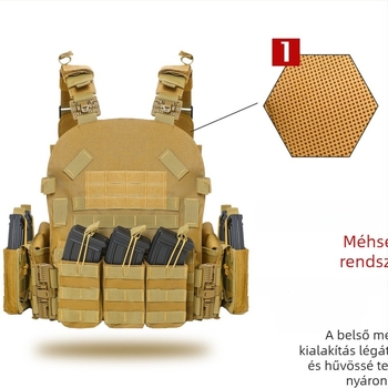 MOLLE többfunkciós taktikai mellény lemezbetéttel, stab-ellenálló és ballisztikus védelemmel, kamufláz mintával, kültéri használatra